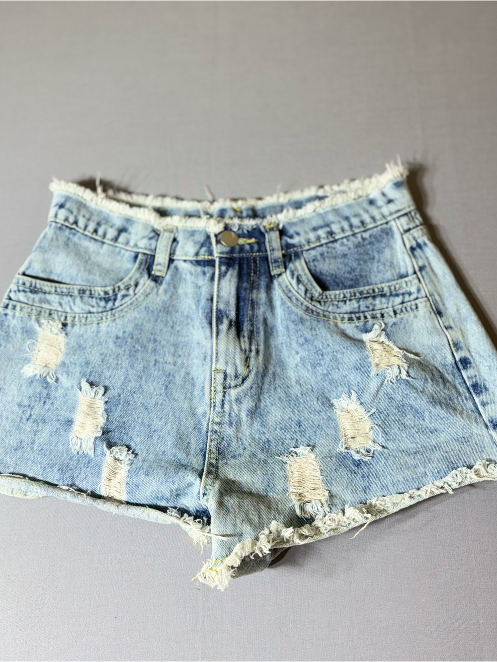 Hayden Distressed Light Blue High-Rise Jean Shorts